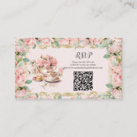 Vintage Pink Floral Tea Party RSVP Response QR