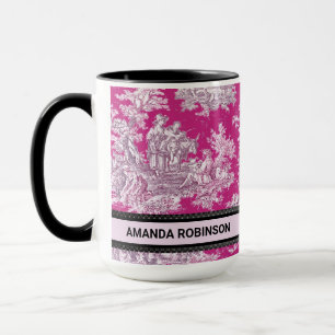 Vintage Pink Floral Toile de Jouy Monogram Mug
