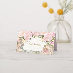 Vintage Pink Floral Travel Map Adventure Shower Place Card