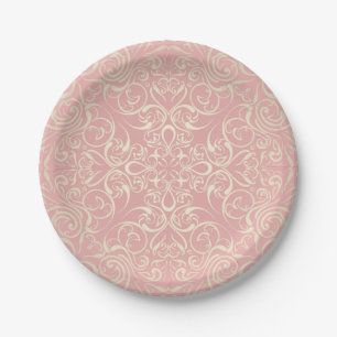 Vintage,pink,floral,victorian,gold,elegant,pattern Paper Plate