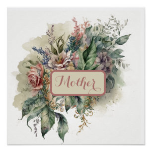 Vintage Pink Floral Water colour Poster