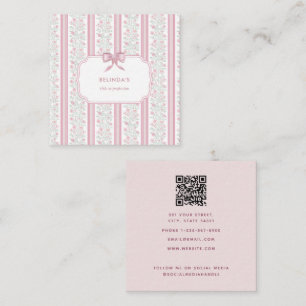 Vintage Pink Floral Wildflowers Coquette Bow Square Business Card