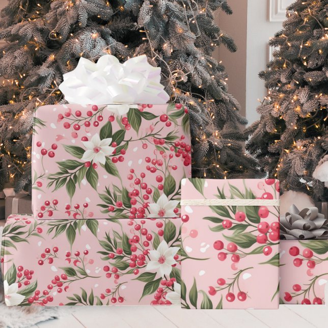 Vintage Pink Floral With Berries Wrapping Paper (Vintage Pink Floral With Berries Wrapping Paper
)