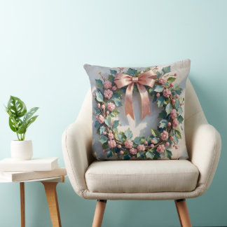 Vintage Pink Floral Wreath  Cushion