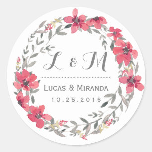 Vintage Pink Floral Wreath Wedding Favour Sticker