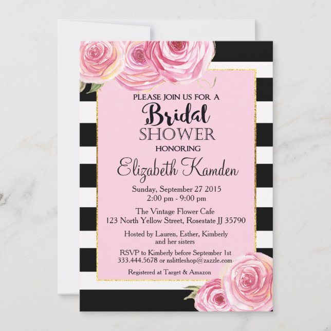 Vintage Pink Flower Bridal Shower invitation (Front)