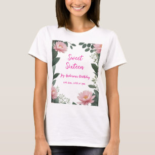 vintage pink flower green eucalyptus 16th birthday T-Shirt