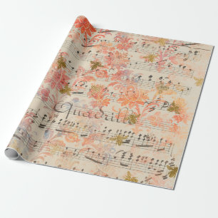 Vintage Pink Flower Music Honey Bee Wrapping Paper