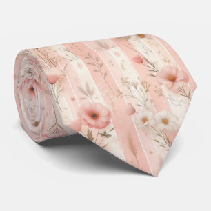 Vintage Pink Flower on Striped Pink Background (1) Tie