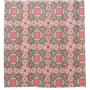 Vintage Pink Flower Plant Pattern Bath Towel Set Shower Curtain