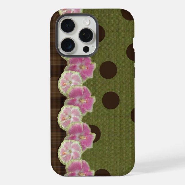 Vintage Pink Flower Stripe Olive Polka Dot Case (Back)