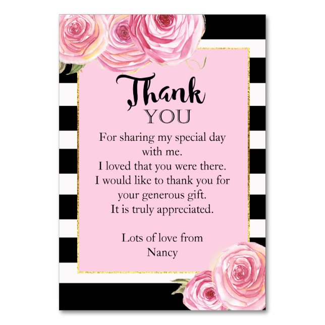 Vintage Pink Flower thank you card flat (Front)