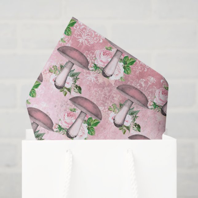Vintage Pink Flowers and Mushrooms Tissue Paper (Gift Bag)