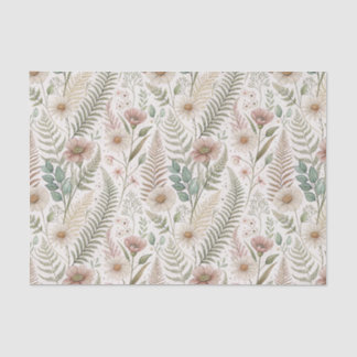 Vintage Pink Flowers & Botanical Ferns Pattern Art Tissue Paper
