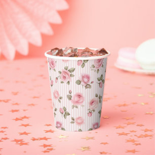 Vintage Pink Flowers Bridal Shower Paper Cups