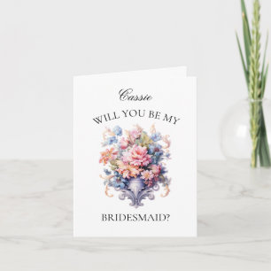 Vintage Pink Flowers Bridesmaid Proposal Invitation