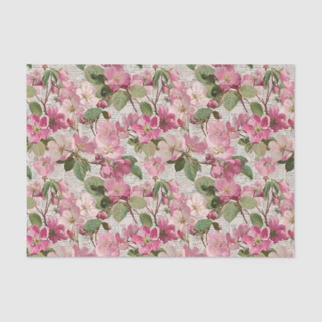 Vintage Pink Flowers Decoupage Tissue Paper (Front)