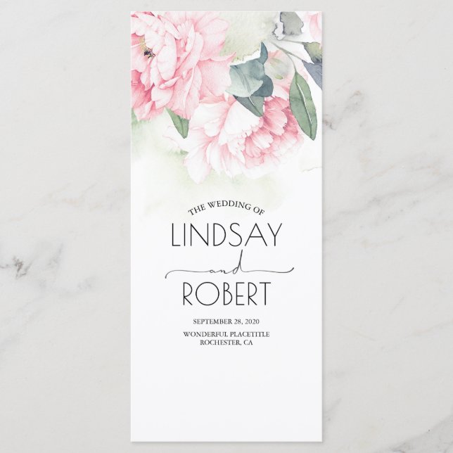 Vintage Pink Flowers Elegant Wedding Programs Programme (Front)