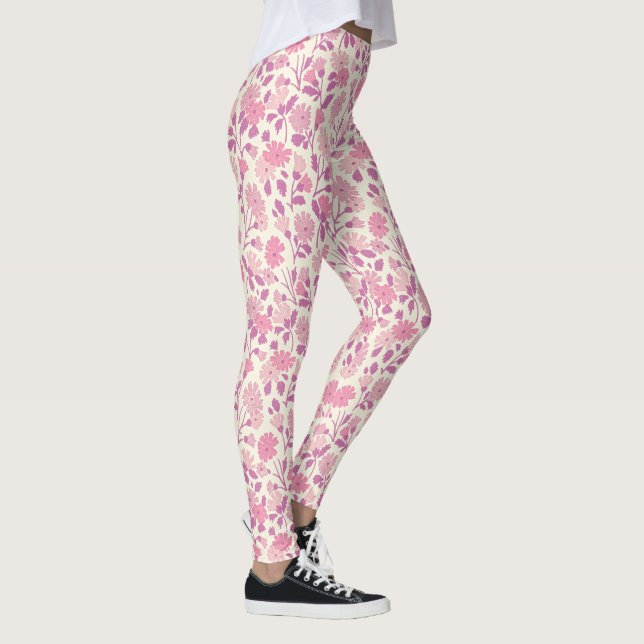 Vintage Pink Flowers Floral Art Leggings (Right)
