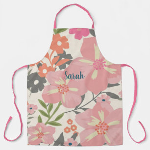 Vintage Pink Flowers Floral Pattern Apron