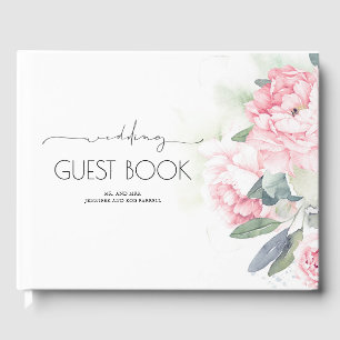 Vintage Pink Flowers Greenery Wedding Guest Book