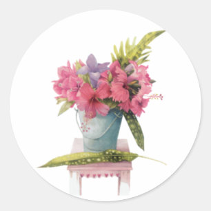 Vintage Pink Flowers in Bucket Sticker