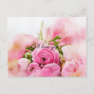 Vintage Pink Flowers Postcard