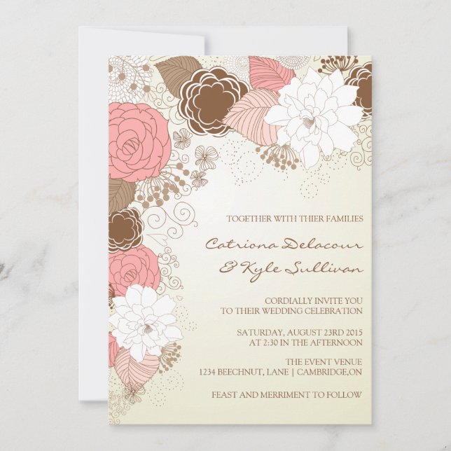 Vintage Pink Flowers Spring Wedding Invitation (Front)