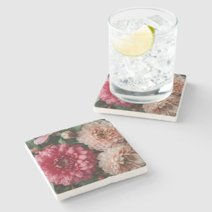 Vintage Pink Flowers Stone Coaster