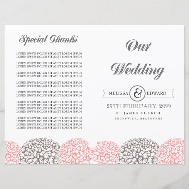 Vintage Pink Flowers Wedding Program Booklet (Front)