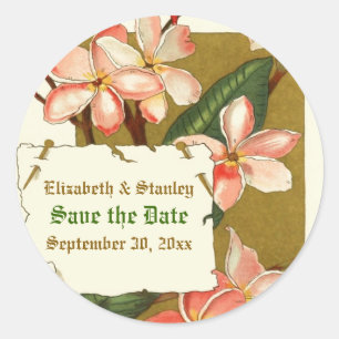 Vintage pink flowers wedding Save the Date sticker