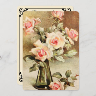 Vintage Pink Garden Roses Bridal Shower Party Invitation