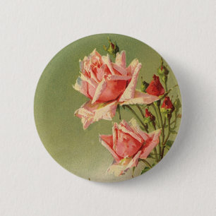 Vintage Pink Garden Roses for Valentine's Day 6 Cm Round Badge