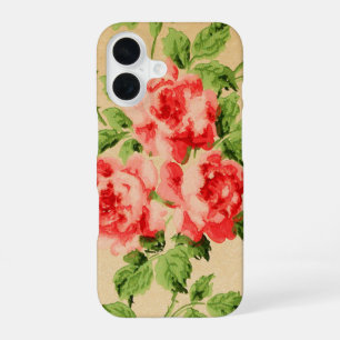 Vintage Pink Garden Roses on Golden Background iPhone 16 Case