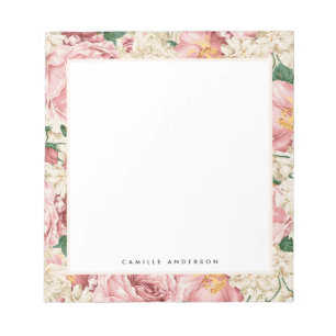 Vintage Pink Garden Roses Pattern Personalised Notepad