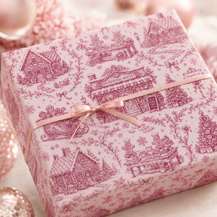 Vintage Pink Gingerbread Bakery Toile Christmas Wrapping Paper