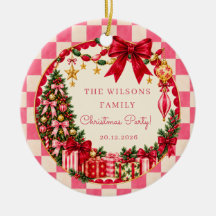 Vintage Pink Gingham Bow Christmas Party