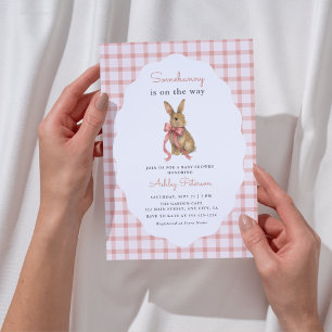 Vintage Pink Gingham Bunny Girl Baby Shower Invitation
