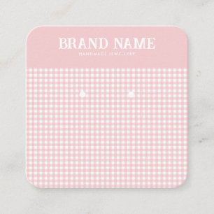 Vintage Pink Gingham Earrings Display Square Business Card