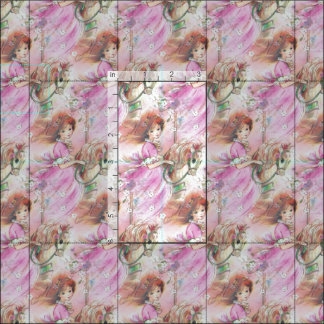 Vintage Pink Girl on Horse Fabric