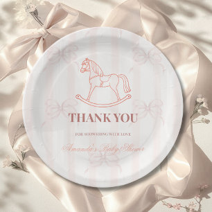 Vintage Pink Girl Rocking Horse Baby Shower Paper Plate