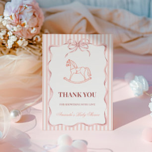 Vintage Pink Girl Rocking Horse Baby Shower Thank You Card