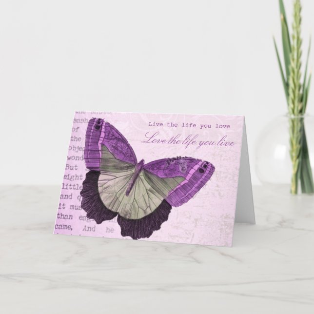 Vintage pink girly butterfly inspirational quote card (Front)