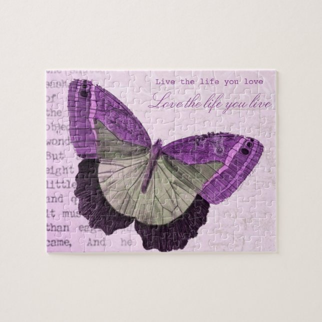 Vintage pink girly butterfly inspirational quote jigsaw puzzle (Horizontal)