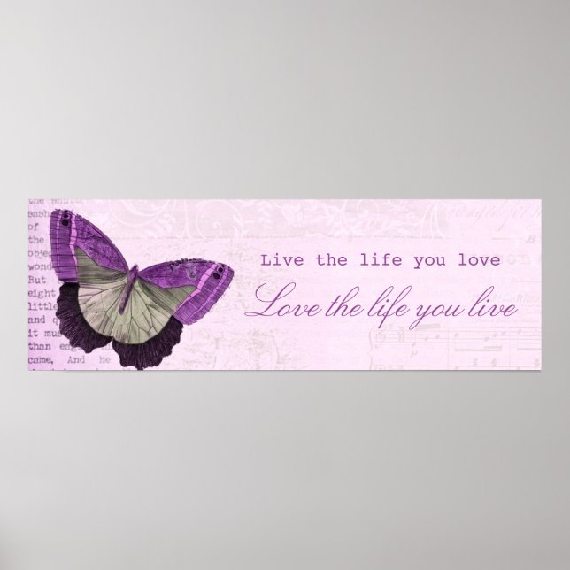 Vintage pink girly butterfly inspirational quote poster (Front)