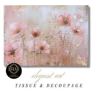 Vintage Pink Gold Florals Decoupage  Tissue Paper