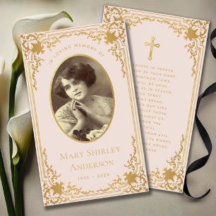 Vintage Pink Gold Funeral Memorial Prayer Card