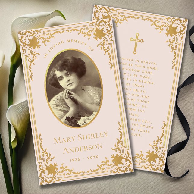 Vintage Pink Gold Funeral Memorial Prayer Card (Creator Uploaded)