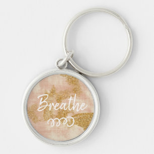 *~* Vintage Pink Gold Glitter Golden Distressed Key Ring