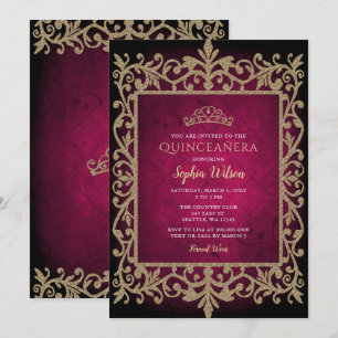 Vintage Pink Gold Princess Tiara Quinceañera Invitation